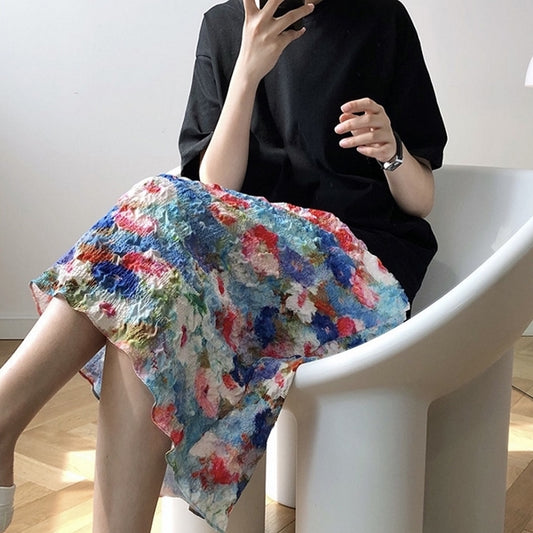 油絵のようなフラワー柄スカート