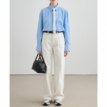 タック入りホワイトストレートデニム X-294