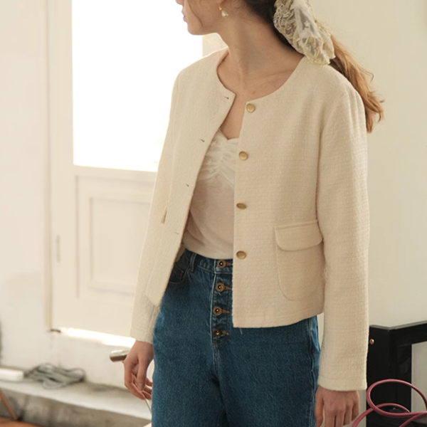 ラウンドネックツイードショートジャケット　Z00622