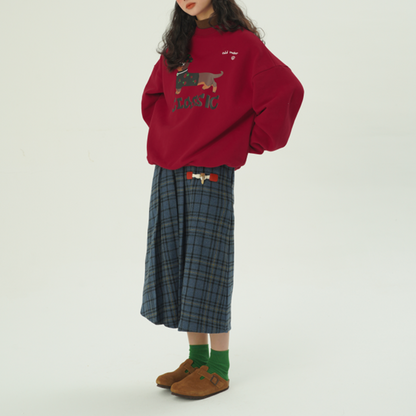 【2color】ホーンボタンチェック柄ロングスカート　Z00607