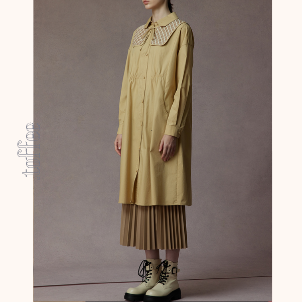 【2color】チェック柄ショールデザインシャツワンピース　《Z00810》