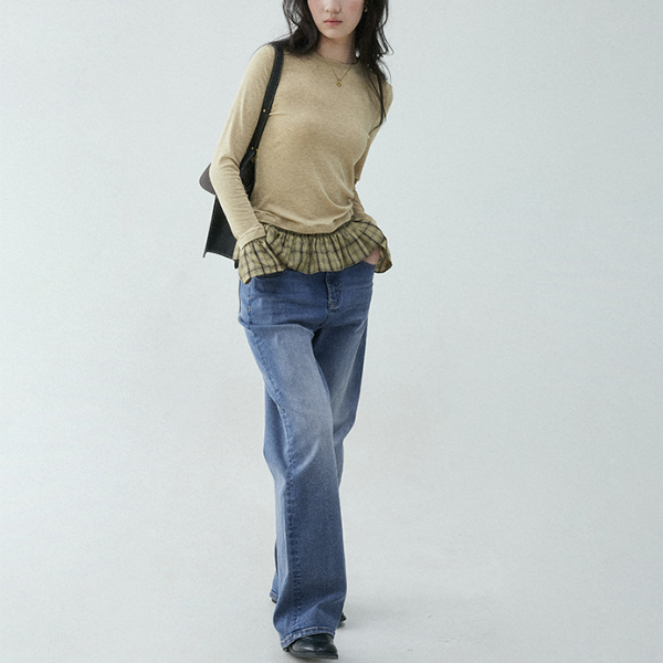 チェック柄ティアードデザインスリムトップ《Z00836》