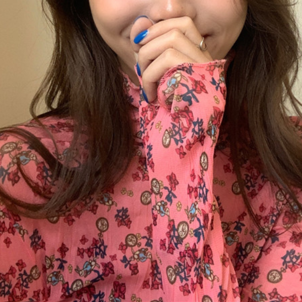 【5color】レトロな花柄シースルートップス Z00105