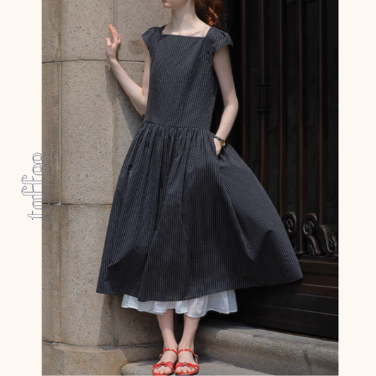 スクエアカラーストライプワンピース《Z01025》