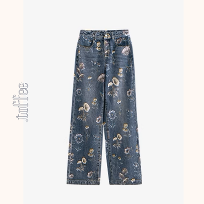 【4pattern】プリントストレートジーンズ《Z00929》