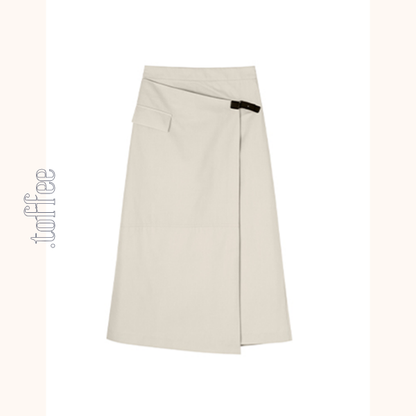 斜め前立てスカートミモレ丈スカート　Z00425