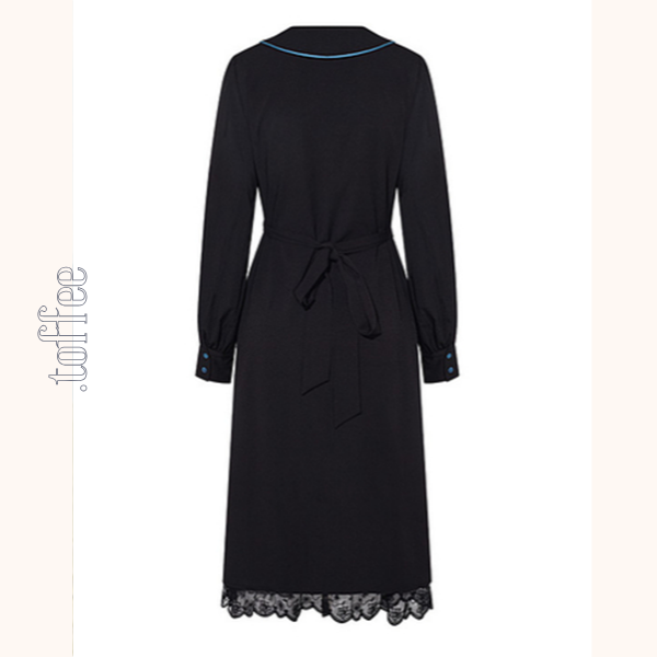 フラワー刺繍レースヘムブラックワンピース　《Z00680》