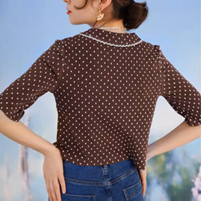 【2color】レトロ可愛いドット柄クロップドニット《Z01050》