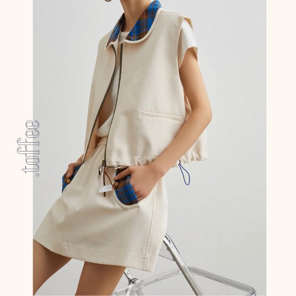 フロントジップアップベスト＆ミニスカートセットアップ《Z00947》