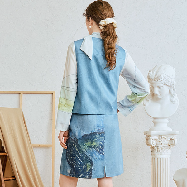 絵画のようなVネックアートベスト《Z01064》