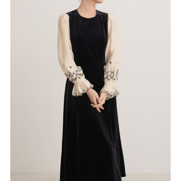 フレンチラペルエレガントワンピース w-166