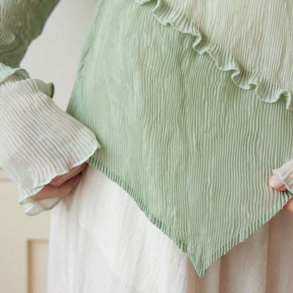 フリル付きミントグリーンシースルートップ Z00264