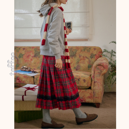 タータンチェック柄ハイウエストAラインミディスカート　 《Z00785》