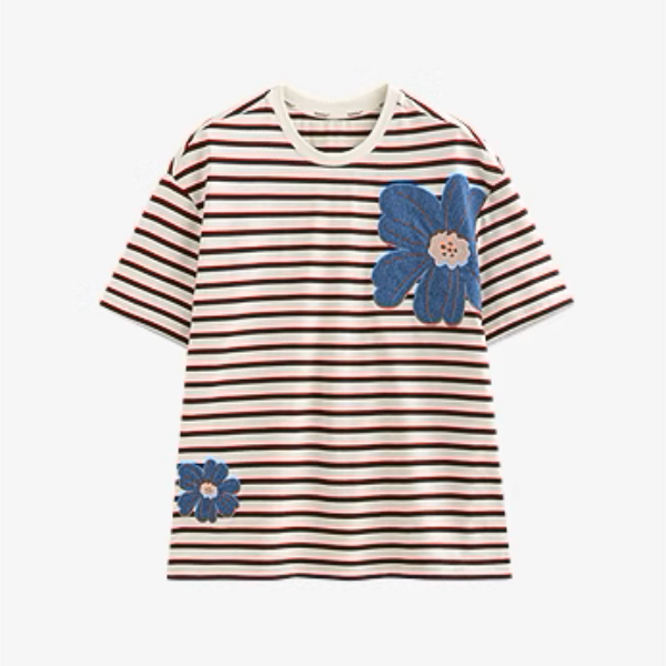 【3pattern】フラワーパッチワークオーバーサイズTシャツ《Z00935》