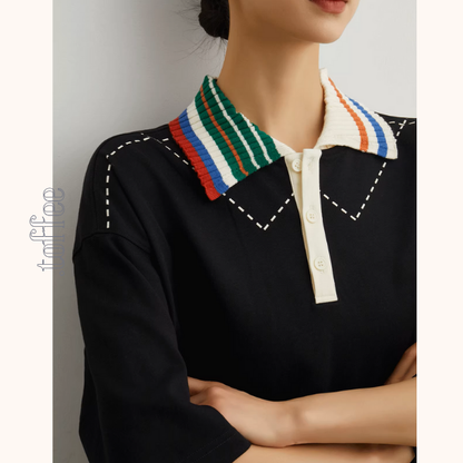 カラフルポロカラーオーバーサイズトップ＆ホワイトショートパンツのセットアップ《Z00944》