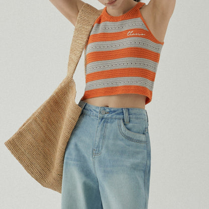 【2color】ホルターネックストライプニットトップ Z00310