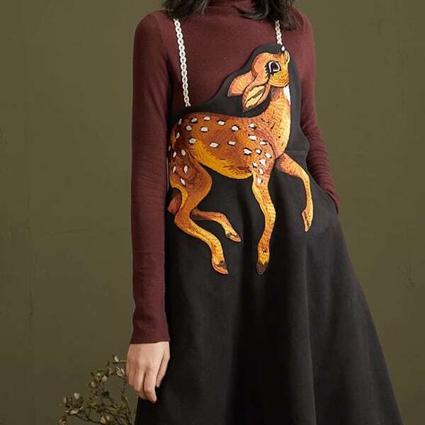 バンビ刺繍サスペンダースカート C0075