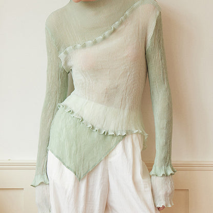 フリル付きミントグリーンシースルートップ Z00264