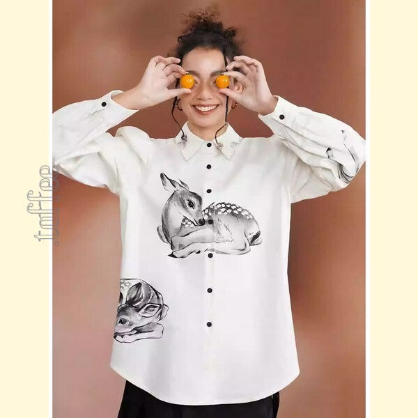 【2color】月明かりのバンビが踊る：オリエンタルな世界へ誘うブラウス C0185