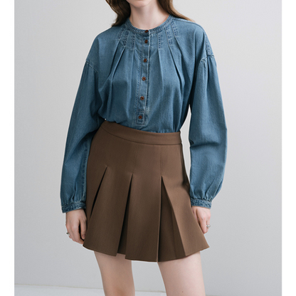 ラウンドネックデニムシャツ Z00097