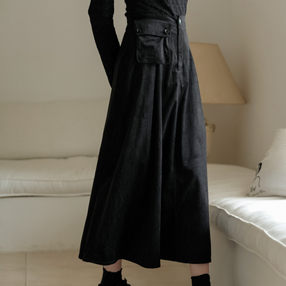 【2color】リムーバブルポケット付きコーデュロイAラインスカート  《Z00781》