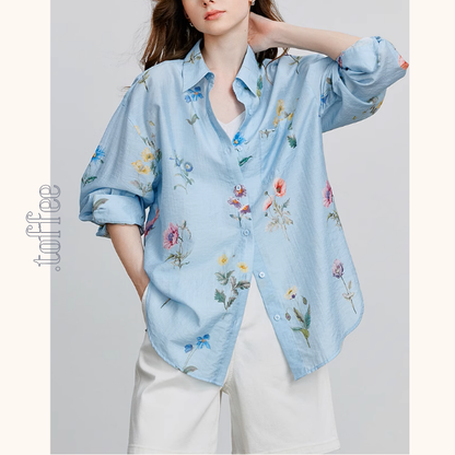 【2color】花柄プリントルーズシャツ《Z00932》