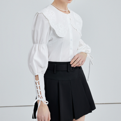 ドールカラーレースアップブラウス w-152