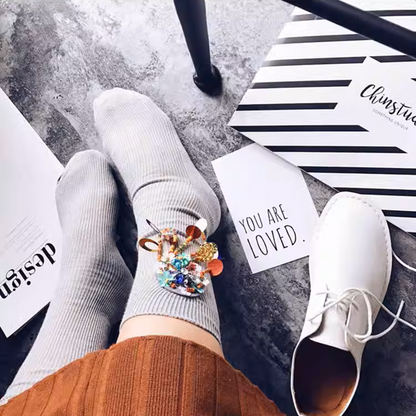 フラワービーズ装飾クルーソックス4点セット　《Z00774》