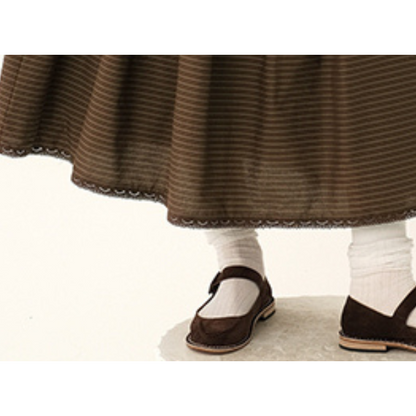 【2color】レトロストライプフリルヘムセットアップ X-263