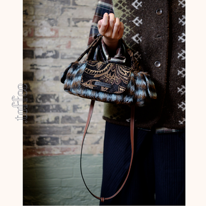 ファー付きダマスク織りショルダーバッグ　《Z00788》