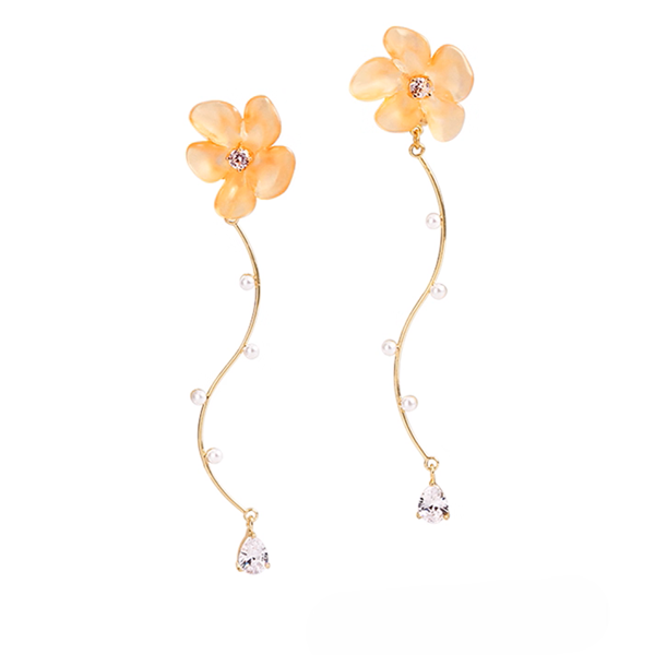 【2pattern3color】揺れる花のきらめき＊パール×カーブイヤーアクセサリー《Z01187》