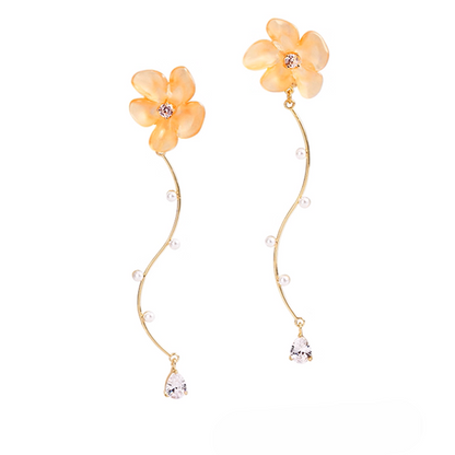 【2pattern3color】揺れる花のきらめき＊パール×カーブイヤーアクセサリー《Z01187》