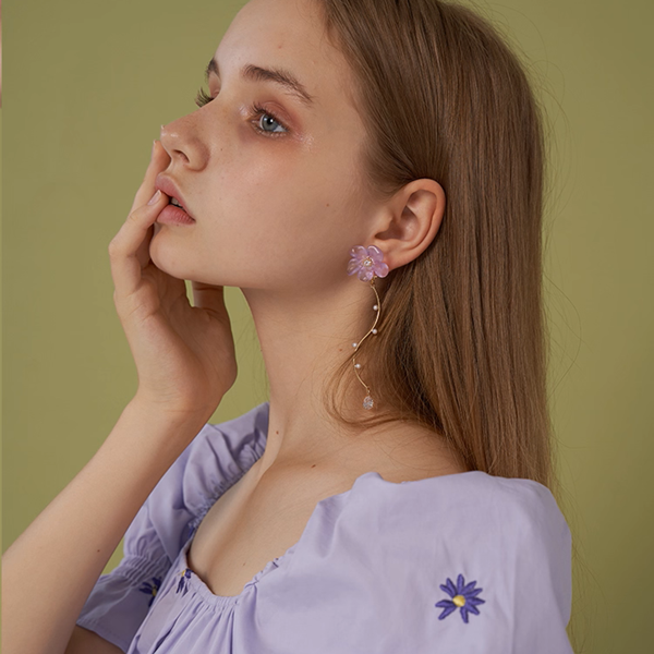 【2pattern3color】揺れる花のきらめき＊パール×カーブイヤーアクセサリー《Z01187》