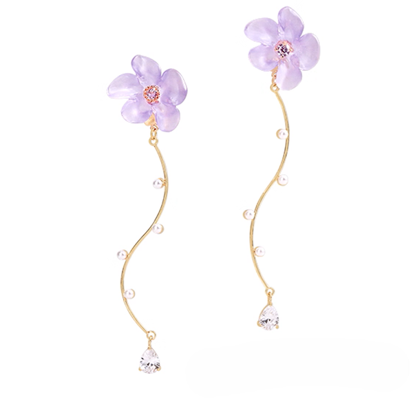 【2pattern3color】揺れる花のきらめき＊パール×カーブイヤーアクセサリー《Z01187》