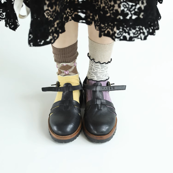 【5pattern】花柄が映える＊三層切り替えのレトロクルーソックス《Z01200》