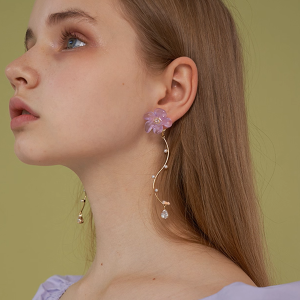 【2pattern3color】揺れる花のきらめき＊パール×カーブイヤーアクセサリー《Z01187》