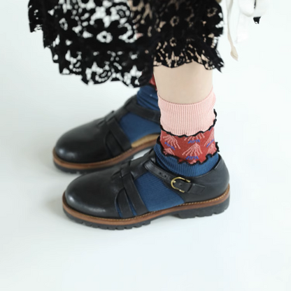 【5pattern】花柄が映える＊三層切り替えのレトロクルーソックス《Z01200》