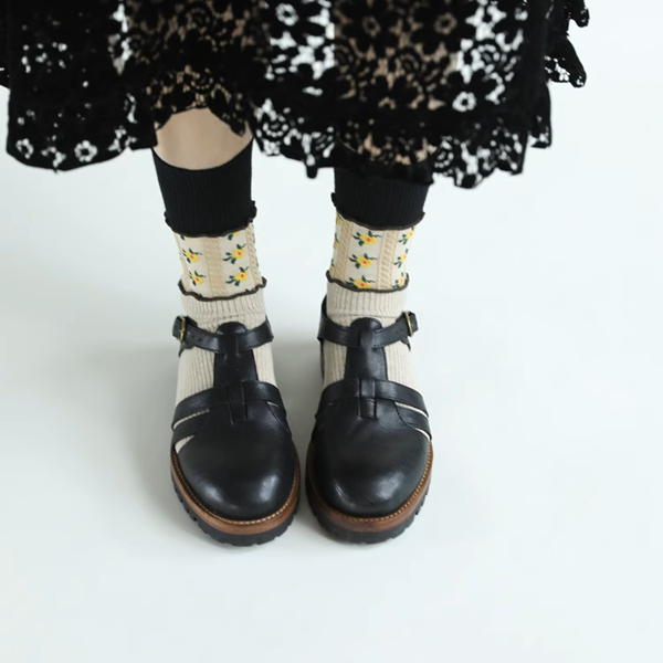 【5pattern】花柄が映える＊三層切り替えのレトロクルーソックス《Z01200》