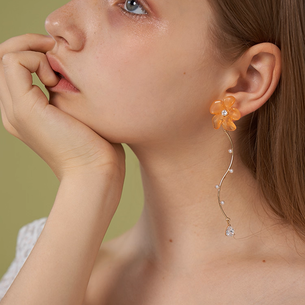 【2pattern3color】揺れる花のきらめき＊パール×カーブイヤーアクセサリー《Z01187》