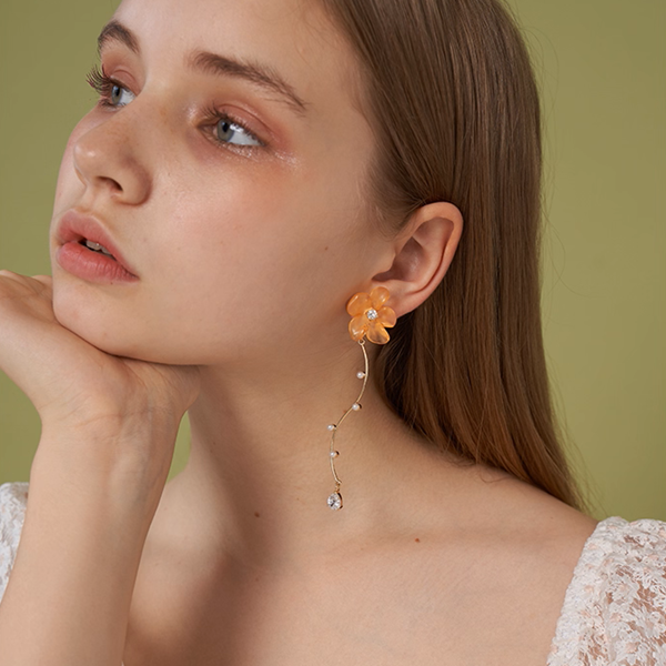 【2pattern3color】揺れる花のきらめき＊パール×カーブイヤーアクセサリー《Z01187》