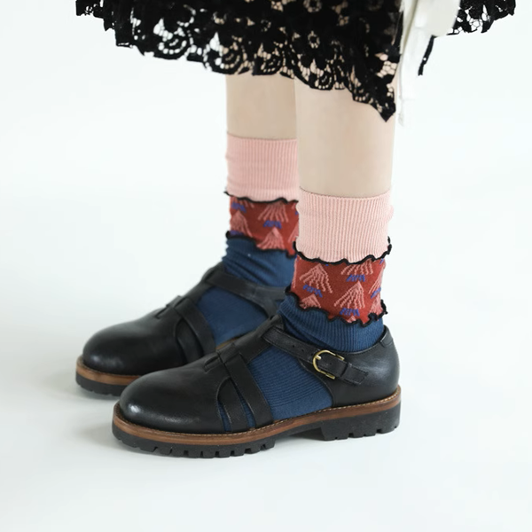 【5pattern】花柄が映える＊三層切り替えのレトロクルーソックス《Z01200》