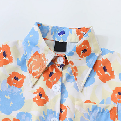 ドローストリング付きフローラルクロップド丈シャツ 《Z00914》