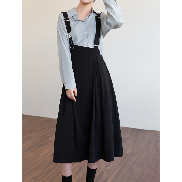 【3color】アシンメトリーサスペンダースカート X-313