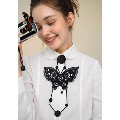 【2color】レトロバタフライ刺繍　ネオネクタイ C0137