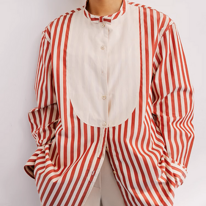 バンドカラーストライプロングシャツ《Z00897》