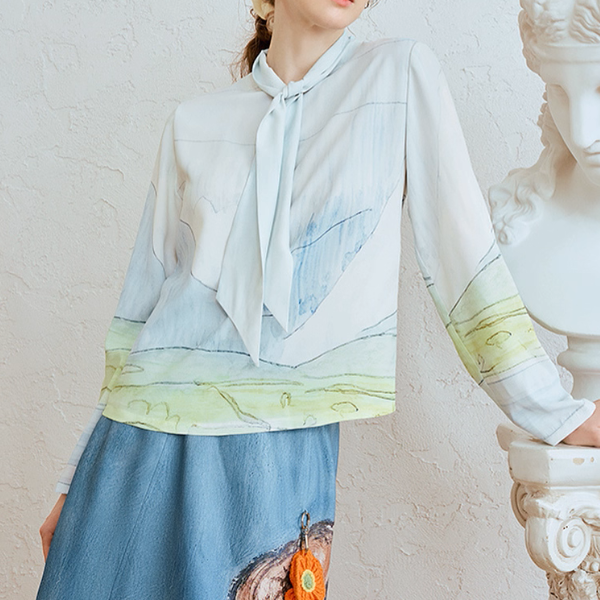 風景画タッチのボウタイアートシャツ《Z01063》