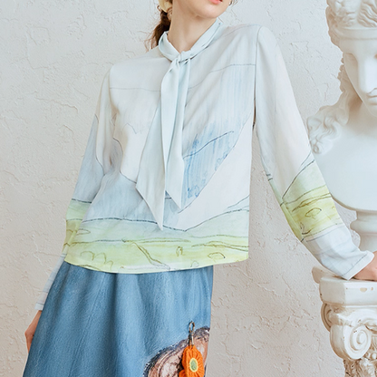 風景画タッチのボウタイアートシャツ《Z01063》