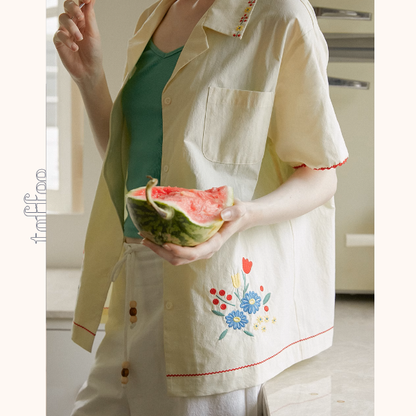 花柄刺繍コットンシャツ《Z00958》