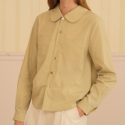 【3color】丸襟パッチポケット付きベーシックシャツ　《Z00742》