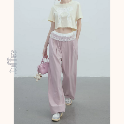 【2color】レースウェストワイドパンツ　Z00364